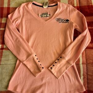 Harley-Davidson Light Pink V-Neck Long Sleeve Top